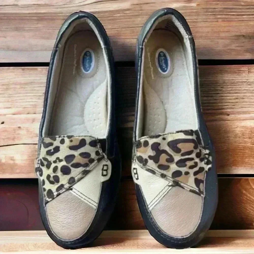Dr.Scholl’s NEW No Tags black and animal print flats size 7.5W. Leather Upper